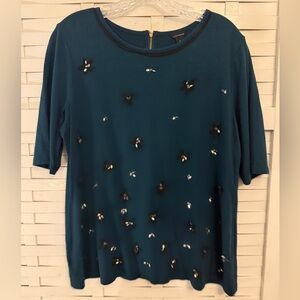 Ann Taylor Teal Embellished Women's Top